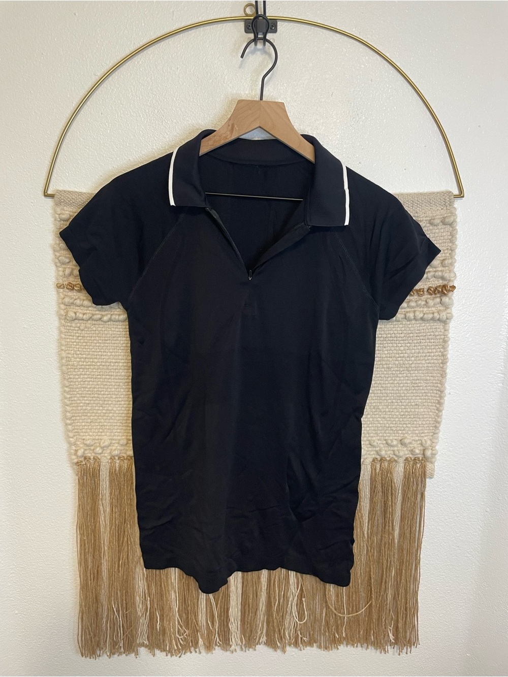 Athleta Momentum Polo Tee Black Seamless Top Small Golf Tennis Shirt Preppy M